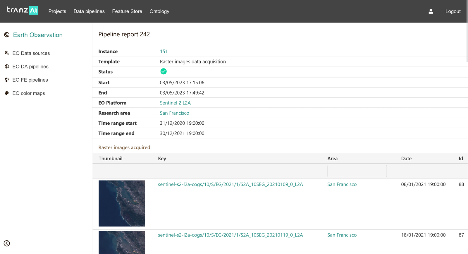 TranzAI data pipeline for EO data acquisition