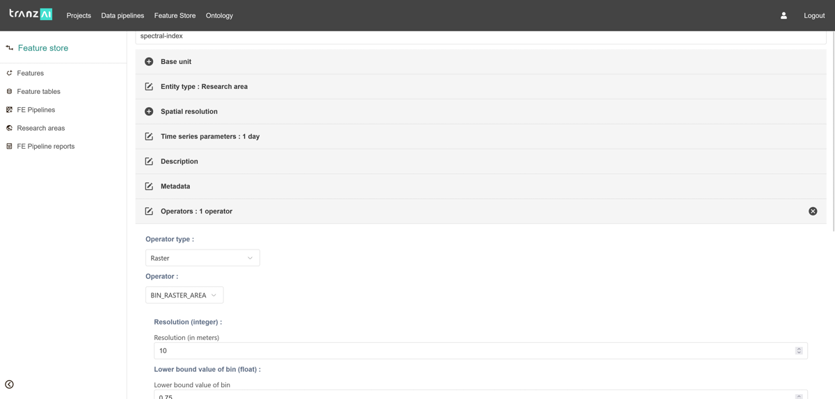 EO raster operator for spectral index bins